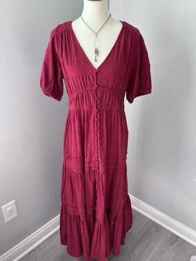 NWOT Women's Lucky Brand Burgundy Button-Front Dress